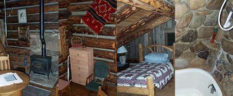 Interior of the two story log cabin.