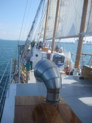 Having fun aboard the 148 foot, four masted schooner, Tall Ship Windy.