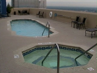 The swimming pool and hot tub on the roof provide one-of-a-kind panoramic views of downtown Houston